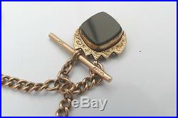 RARE VICTORIAN HM 9ct SOLID ROSE GOLD ALBERT NECKLACE with T Bar & BLOODSTONE