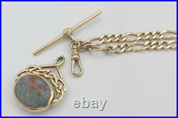 RARE VINTAGE HM 9ct SOLID GOLD FIGARO NECKLACE with T Bar & BLOODSTONE FOB