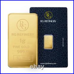 RG Refinery, UAE 1 gram. 9999 Pure 24karat Fine GOLD Bullion Bar RG Refinery, UAE 1 gram. 9999 Pure 24karat Fine GOLD Bullion Bar