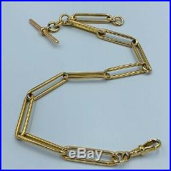 Rare 18ct Gold Trombone Link Single Albert Watch Chain & T Bar #785
