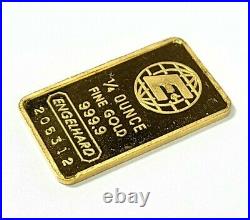Rare 1/4 Oz Engelhard Fine Gold 999.9 Bar