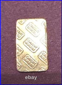 Rare Vintage 1 gram Credit Suisse. 9999 Fine Gold Bar. No Serial Number 1970's