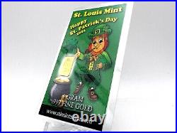 SALE 1 Gram Hand Poured Gold Bar 999 Fine St Patrick's 2022 St Louis STL Mint