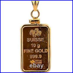 SUISSE 10g Fine Gold Bar And 14K Yellow Gold Pendant