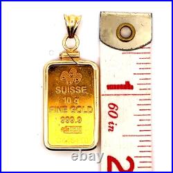 SUISSE 10g Fine Gold Bar And 14K Yellow Gold Pendant J291
