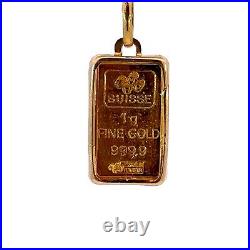 SUISSE 1g Fine Gold Bar Framed 14K Yellow Gold Pendant