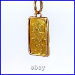 SUISSE 1g Fine Gold Bar Framed 14K Yellow Gold Pendant