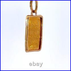 SUISSE 1g Fine Gold Bar Framed 14K Yellow Gold Pendant