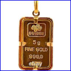 SUISSE 5Grams 999.9 Fine Gold Bar & 14K Gold Pendant