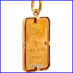 SUISSE 5Grams 999.9 Fine Gold Bar & 14K Gold Pendant