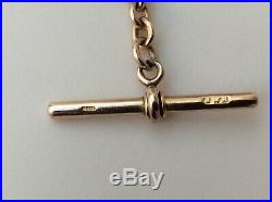 SUPERB 9ct GOLD EDWARD VII DOUBLE STRANDED ALBERT FOB WATCH CHAIN WITH T-BAR
