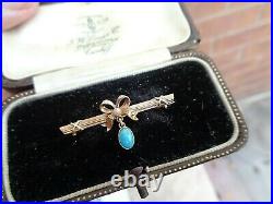 SUPERB Victorian 9ct Rose Gold, Turquoise & Pearl Sweetheart Bar Brooch c. 1890s