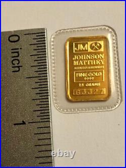 Scarce 2.5 gram Johnson Matthey 9999 Fine Gold Minted Bar / Mint Sealed #G3327
