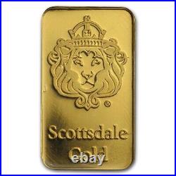 Scottsdale 1 gram Gold Lion Bar New in Assay. 9999 Fine Gold