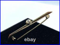 Stunning Antique Edwardian 0.5ct Old Cut Diamond 15CT Rose Gold Bar Brooch