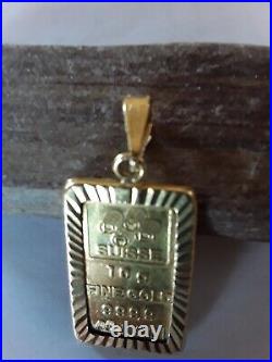 Suisse 10 Grams Fine Gold Bar Ingot 9999 in bezel ready for chain back side girl