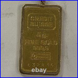 Swiss Gold Bar Pendant 14k 999 Fine Yellow Gold Credit Suisse 5g Gram