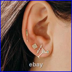 Sydney Evan 14K Gold Rainbow Bar Stud Single Earring Jewelry Ruby Sapphire $350