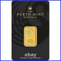 TEN (10) 10 gram Gold Bar Perth Mint 99.99 Fine in Assay