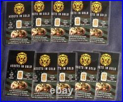 Ten 1/10 Gram Bars. 999 Fine Gold (1 Gram Total) Sealed Card L-171128