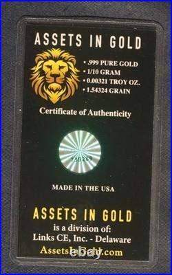 Ten 1/10 Gram Bars. 999 Fine Gold (1 Gram Total) Sealed Card L-171128