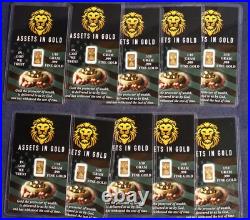 Ten 1/10 Gram Bars. 999 Fine Gold (1 Gram Total) Sealed Card L-260233