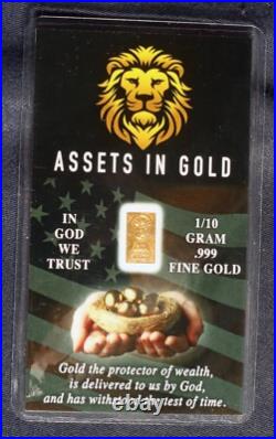 Ten 1/10 Gram Bars. 999 Fine Gold (1 Gram Total) Sealed Card L-260233