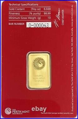 The Perth Mint Oriana Design Australia Gold 10 Gram. 9999 Fine Sealed Coa Bar