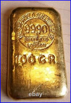 The Sheffield Smelting Co. Ltd. 100 Grams 99.90% Fine Gold Bar Sheffield & Londo