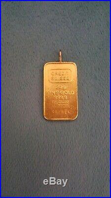 True vintage 24k CREDIT SUISSE 20g FINE GOLD 999.9 Bar Pendant LOW SERIAL NUMBER