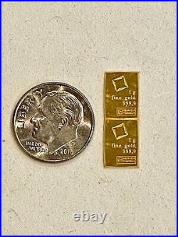Two-999.9 Fine Gold, 1 Gram, Valcambi Bars, See Other Gold, Silver, & Coins