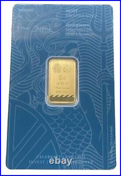 United Kingdom Royal Mint 5 Grams 999.9 Fine Gold Bar In Assay New