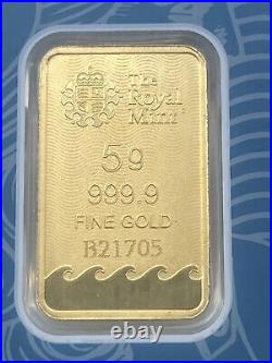 United Kingdom Royal Mint 5 Grams 999.9 Fine Gold Bar In Assay New