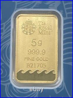 United Kingdom Royal Mint 5 Grams 999.9 Fine Gold Bar In Assay New