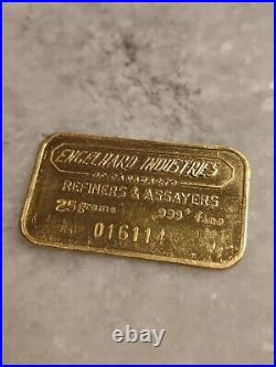 VINTAGE Engelhard Industries 25g Grams. 999 Fine Gold Bar Bullion Almost 1oz