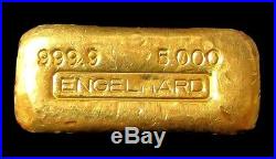 VINTAGE GOLD ENGELHARD 5oz POURED LOAF 999.9 FINE BAR / INGOT