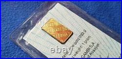 Valcambi Credit Suisse 1 Gram Gold Bar. 9999 Fine Sealed In Assay