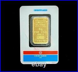 Valcambi Credit Suisse 5 Gram Gold Bar. 9999 Fine (In Assay)
