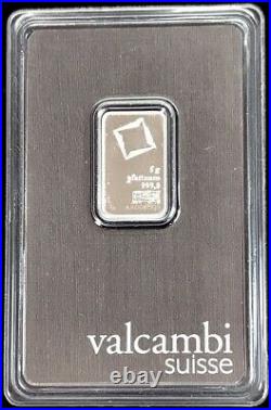 Valcambi Platinum 5 Gram 999.9 Fine Bar Chi Essayeur Fondeur In Assay Card
