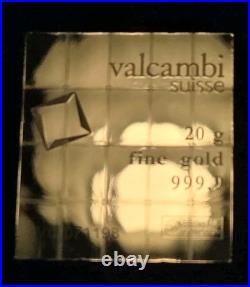 Valcambi Suisse 1 Gram 24K Gold Bar. 9999 Fine Gold! From A 20 Gram Combibar Valcambi Suisse 1 Gram 24K Gold Bar. 9999 Fine Gold! From A 20 Gram Combibar