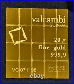 Valcambi Suisse 1 Gram 24K Gold Bar. 9999 Fine Gold! From A 20 Gram Combibar Valcambi Suisse 1 Gram 24K Gold Bar. 9999 Fine Gold! From A 20 Gram Combibar