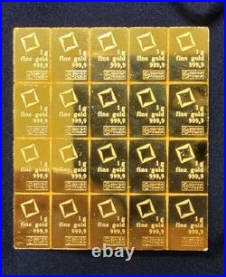 Valcambi Suisse 1 Gram 24K Gold Bar. 9999 Fine Gold! From A 20 Gram Combibar Valcambi Suisse 1 Gram 24K Gold Bar. 9999 Fine Gold! From A 20 Gram Combibar