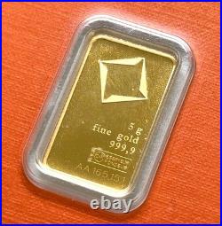 Valcambi Suisse 5g 999.9 Fine Gold Bar in Assay