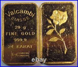 Valcambi Suisse Rose 20 grams. 9999 fine gold bar 24 karat bar