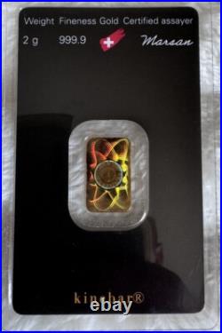 Very Rare Argor-Heraeus Kinebar 2g Gold Bar 999.9 Fine Gold Hologram Very Rare Argor-Heraeus Kinebar 2g Gold Bar 999.9 Fine Gold Hologram