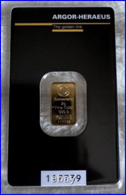 Very Rare Argor-Heraeus Kinebar 2g Gold Bar 999.9 Fine Gold Hologram Very Rare Argor-Heraeus Kinebar 2g Gold Bar 999.9 Fine Gold Hologram