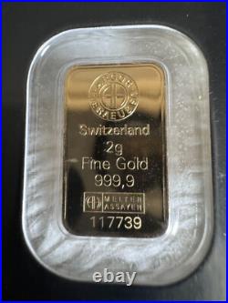 Very Rare Argor-Heraeus Kinebar 2g Gold Bar 999.9 Fine Gold Hologram Very Rare Argor-Heraeus Kinebar 2g Gold Bar 999.9 Fine Gold Hologram