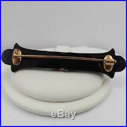 Victorian 14K Rose Gold Onyx Seed Pearl Mourning Bar Brooch Pin