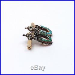 Victorian 14k Gold Horseshoe Turquoise Pearl Bar Brooch Pin 4.7gr