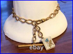 Victorian Gold Filled Bracelet with Jeweled Double MOP Book Fob & T Bar